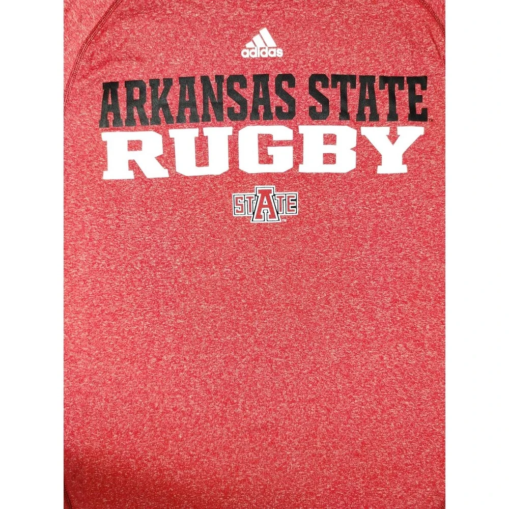 Arkansas State Rugby Shirt Mens Large Red College Rugby Adidas Climalite Tee